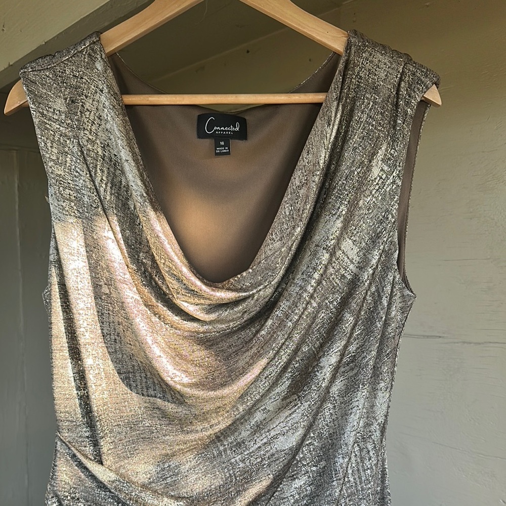 Connected Apparel Cowl Neck Metallic Sleeveless Dress Gown